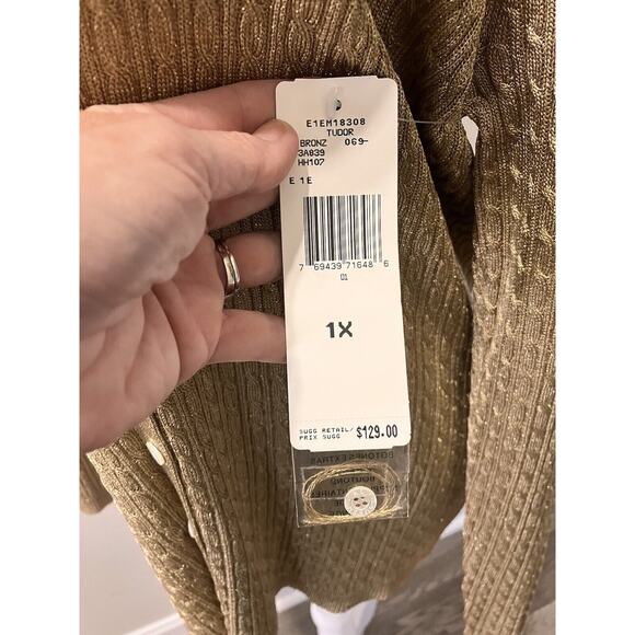 Ralph Lauren Women Button Up Cardigan Sweater Size 1X Golden Metallic V Neck L/S - Picture 6 of 8